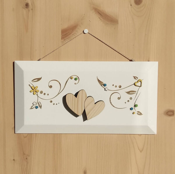 Quadretto in legno bianco 'Due Cuori'