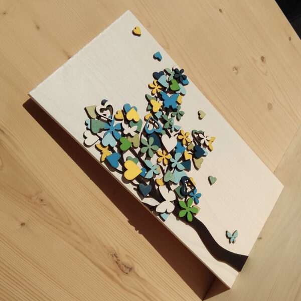 Quadretto in legno finitura sbiancata con albero toni freddi - immagine 3