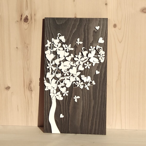 Quadretto in legno finitura anticata con albero