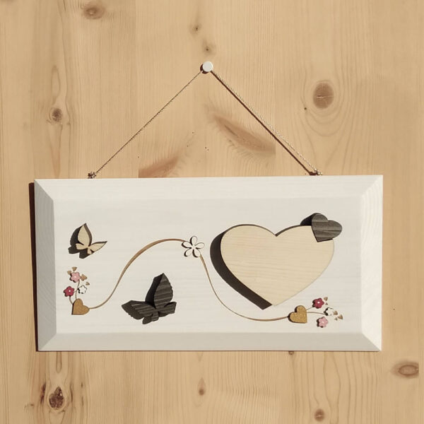 Quadretto bianco 'Cuori e Farfalle' e toni rosa