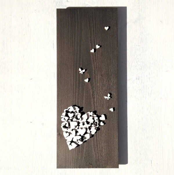 Quadro 'Cuore bianco' finitura anticato grigio